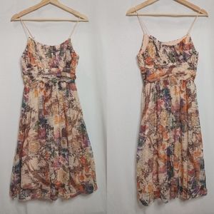 Anthropologie Maeve Mackenzie Floral Spaghetti Strap Dress Peach Pink Purple 2